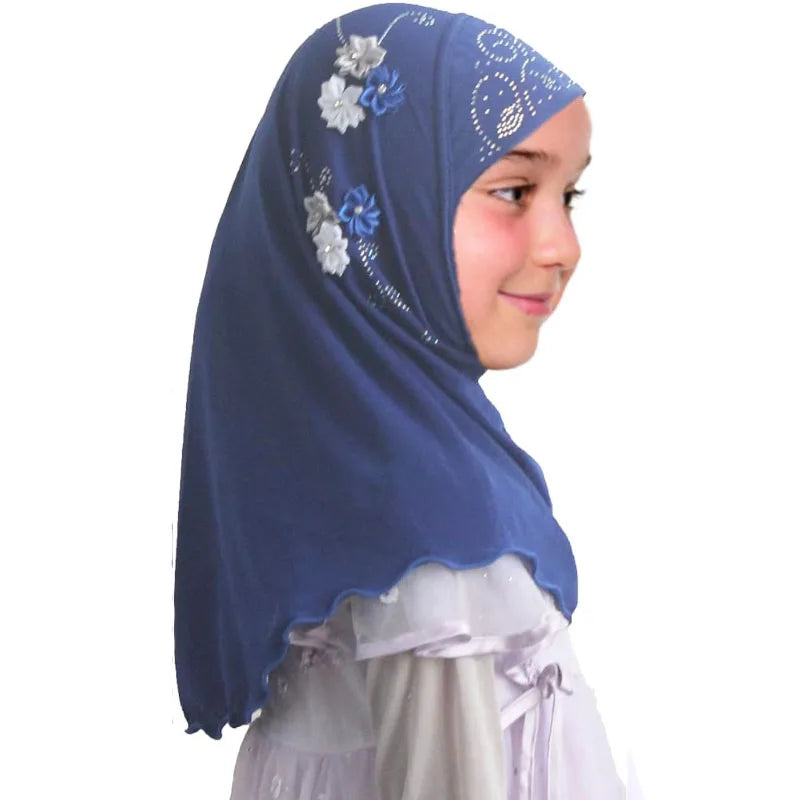 Girls Instant Hijab with Flowers — Ages 3–10