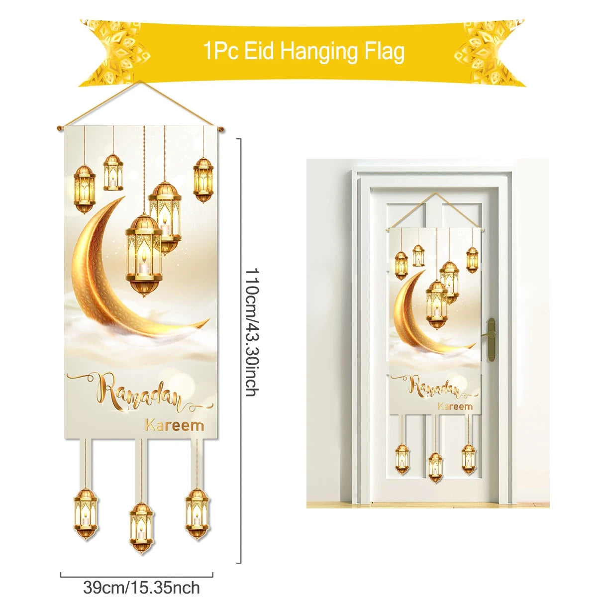 Ramadan Kareem Hanging Banner — Black & Gold Wall Flag