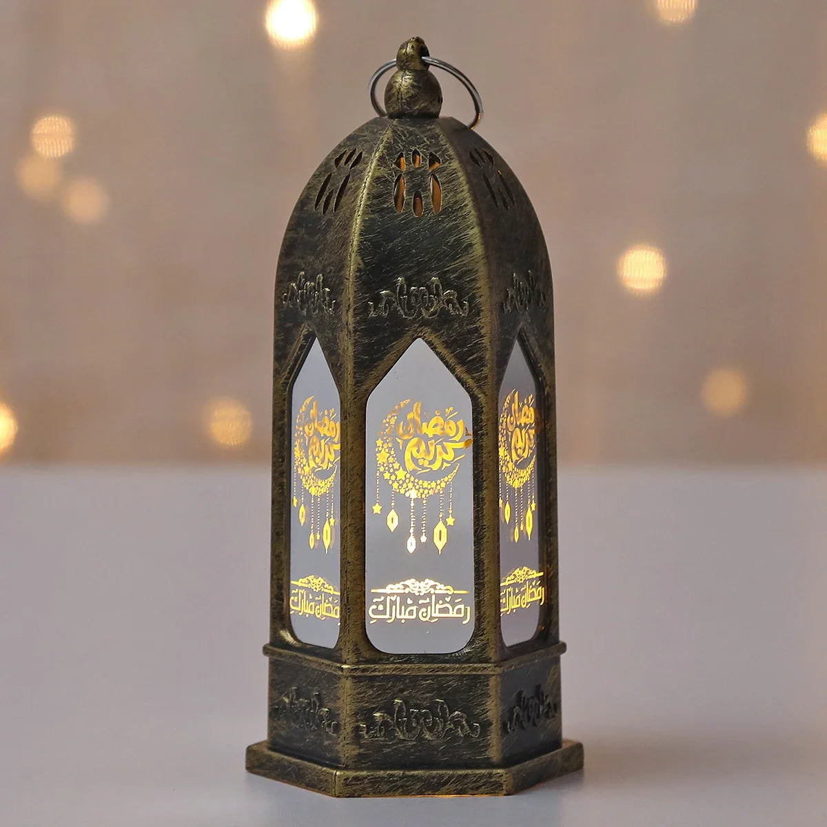 Mini ramadan-lanterne med LED-lys — Eid Mubarak-måne, 12,5 cm