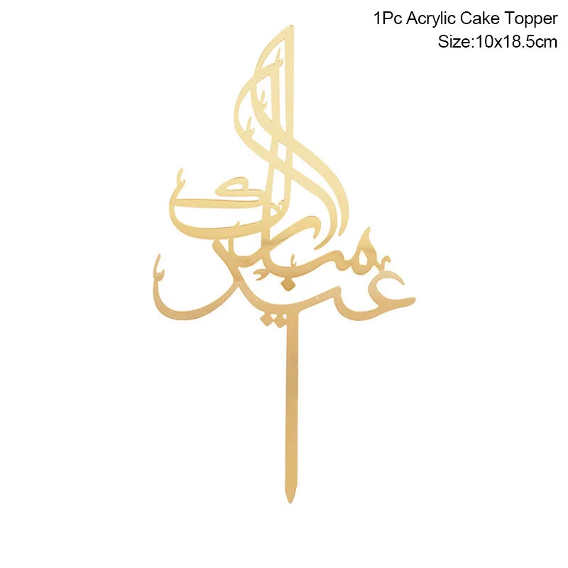 Eid Mubarak kagepynt — guld akryl til kager og cupcakes