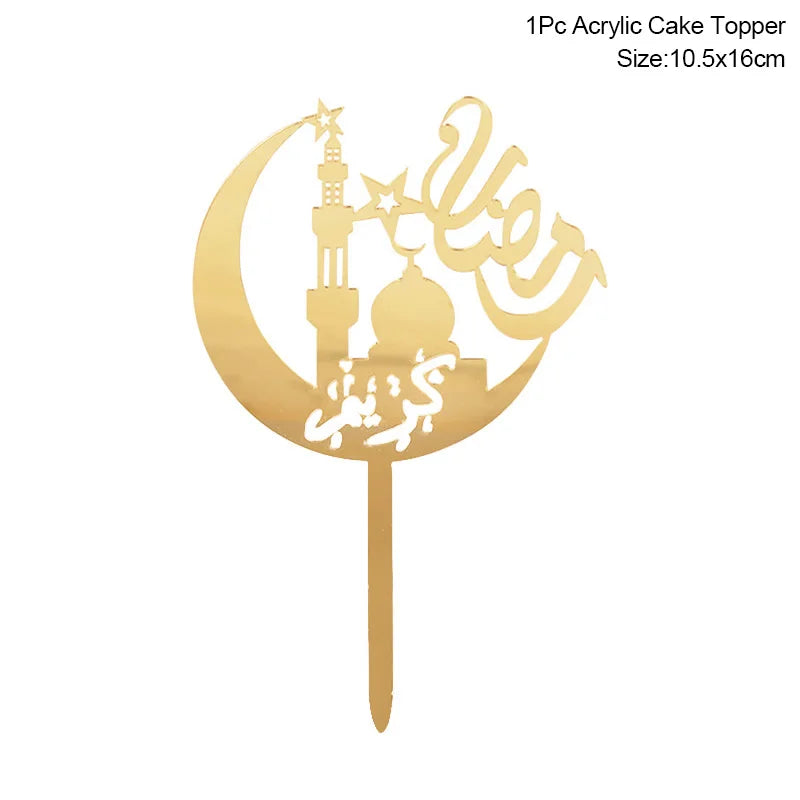 Eid Mubarak kagepynt — guld akryl til kager og cupcakes