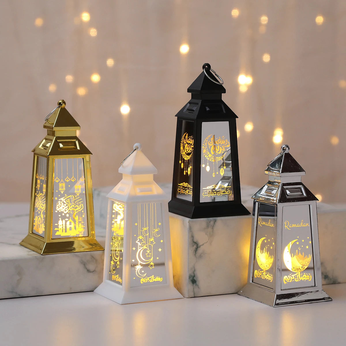 Mini ramadan-lanterne med LED-lys — Eid Mubarak-måne, 12,5 cm
