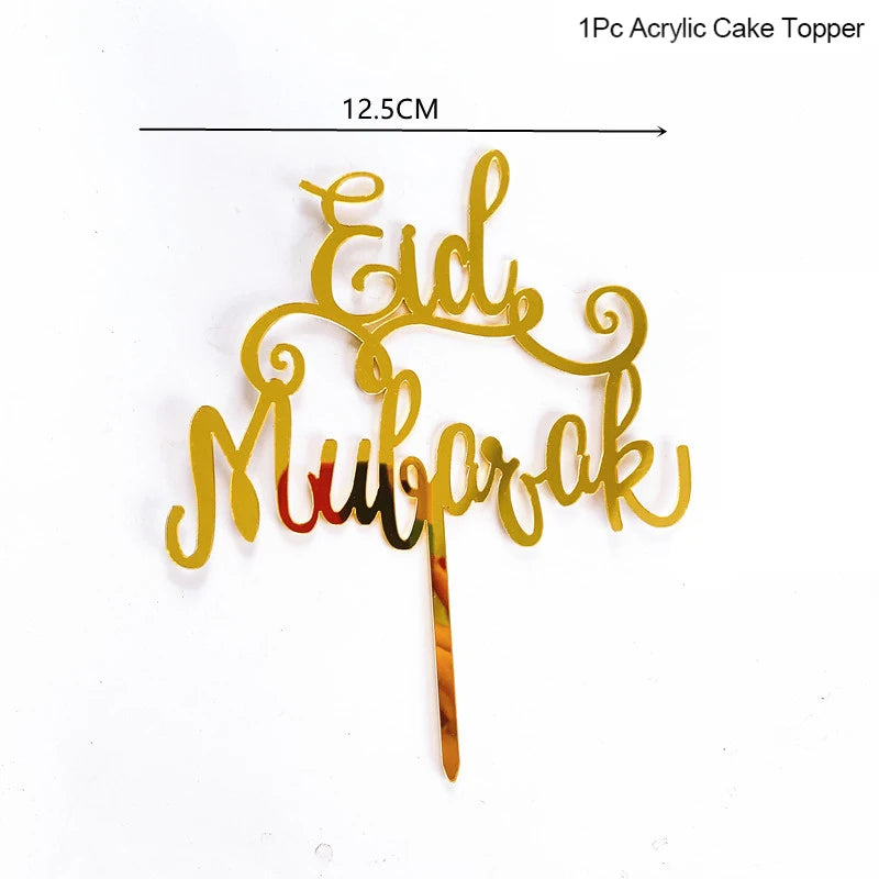 Eid Mubarak kagepynt — guld akryl til kager og cupcakes