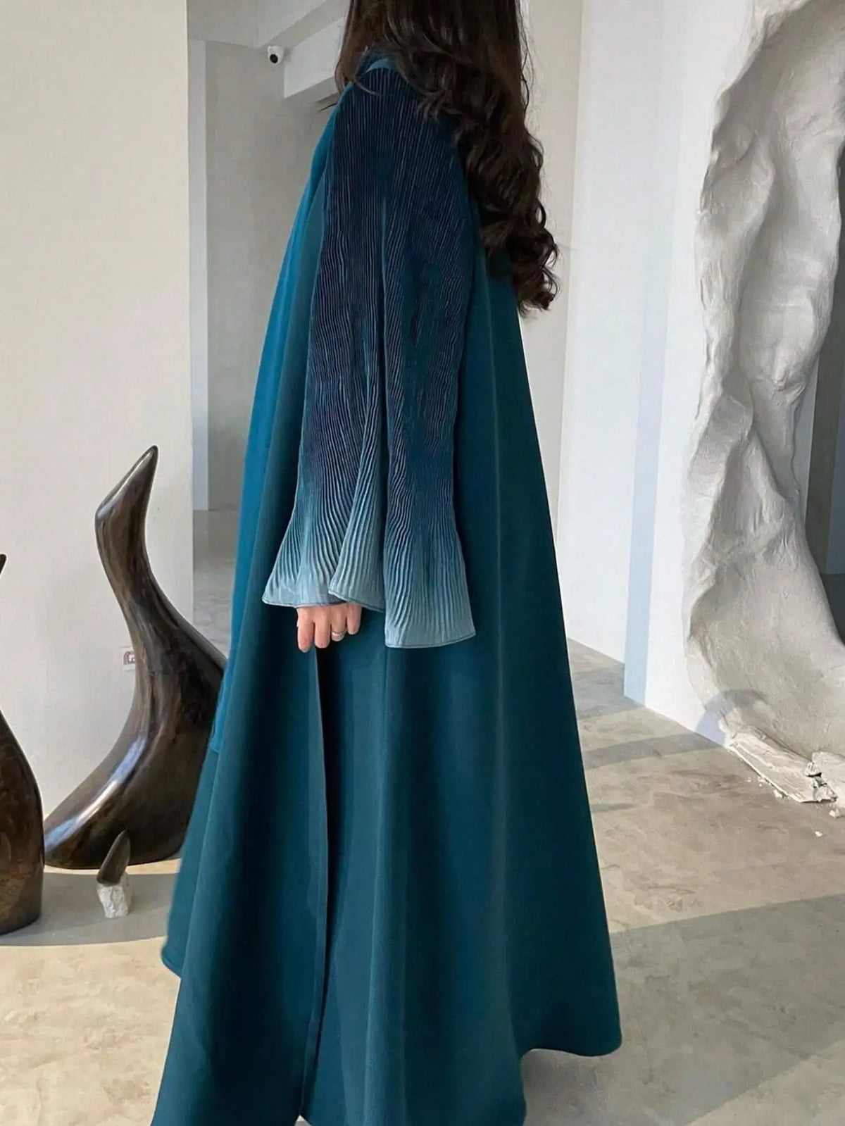Open Abaya with Pleated Ombré Sleeves