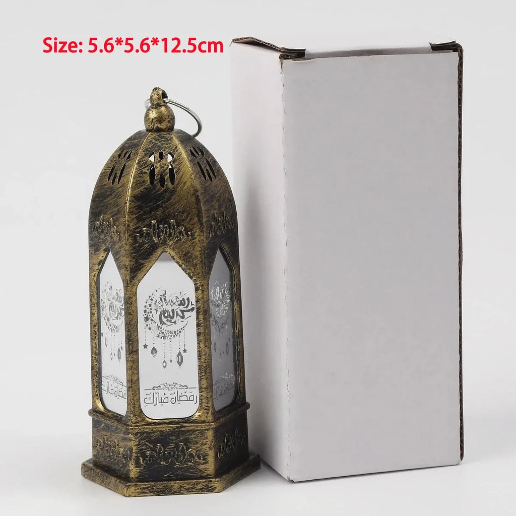 Mini Ramadan Lantern with LED Light — Eid Mubarak Moon Design, 12.5 cm