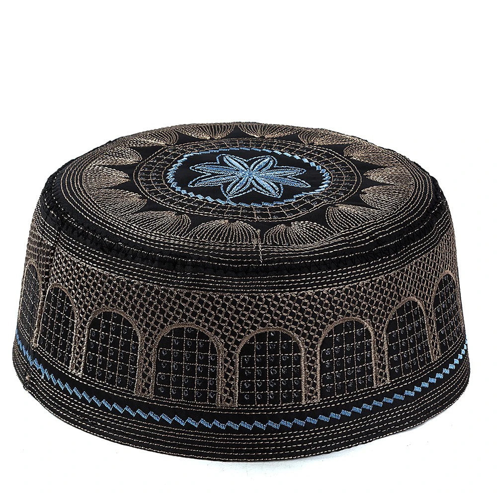 Embroidered Arch Kufi — Fitted Prayer Cap, 4 Sizes