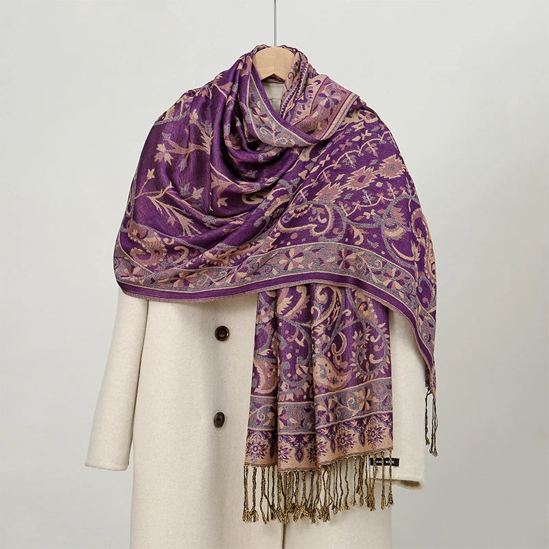Paisley Pashmina Hijab — Soft, Warm Winter Scarf with Fringe