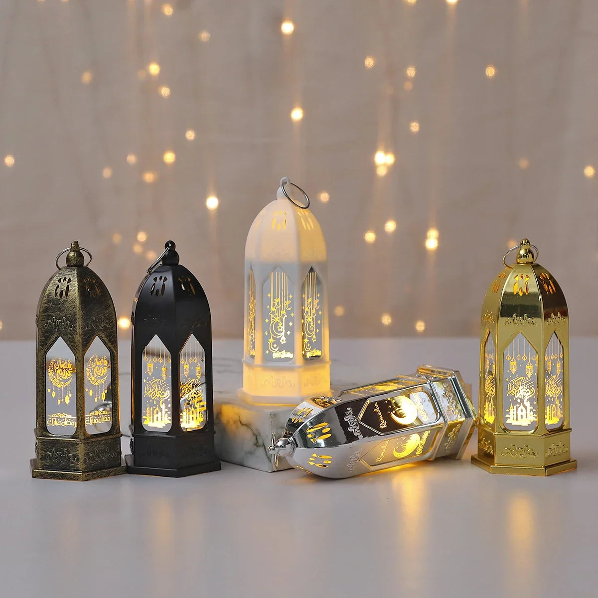 Mini ramadan-lanterne med LED-lys — Eid Mubarak-måne, 12,5 cm