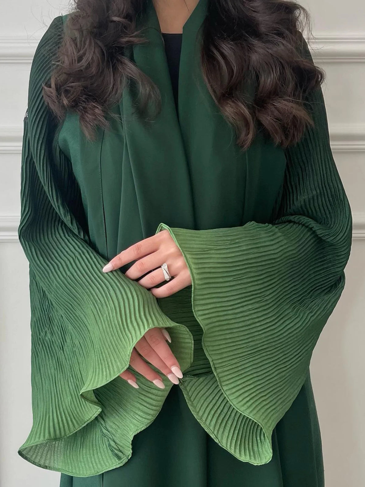 Open Abaya with Pleated Ombré Sleeves