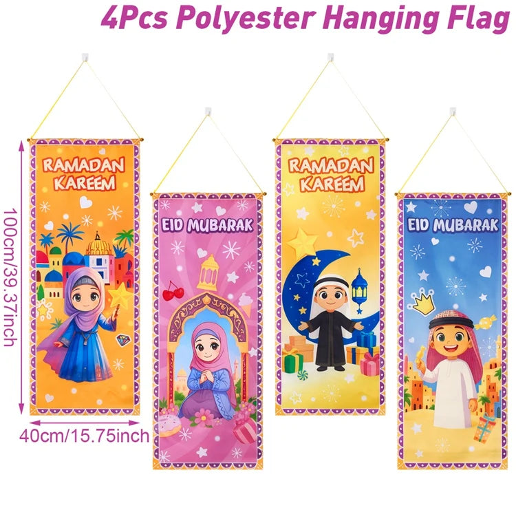 Ramadan Kareem Hanging Banner — Black & Gold Wall Flag