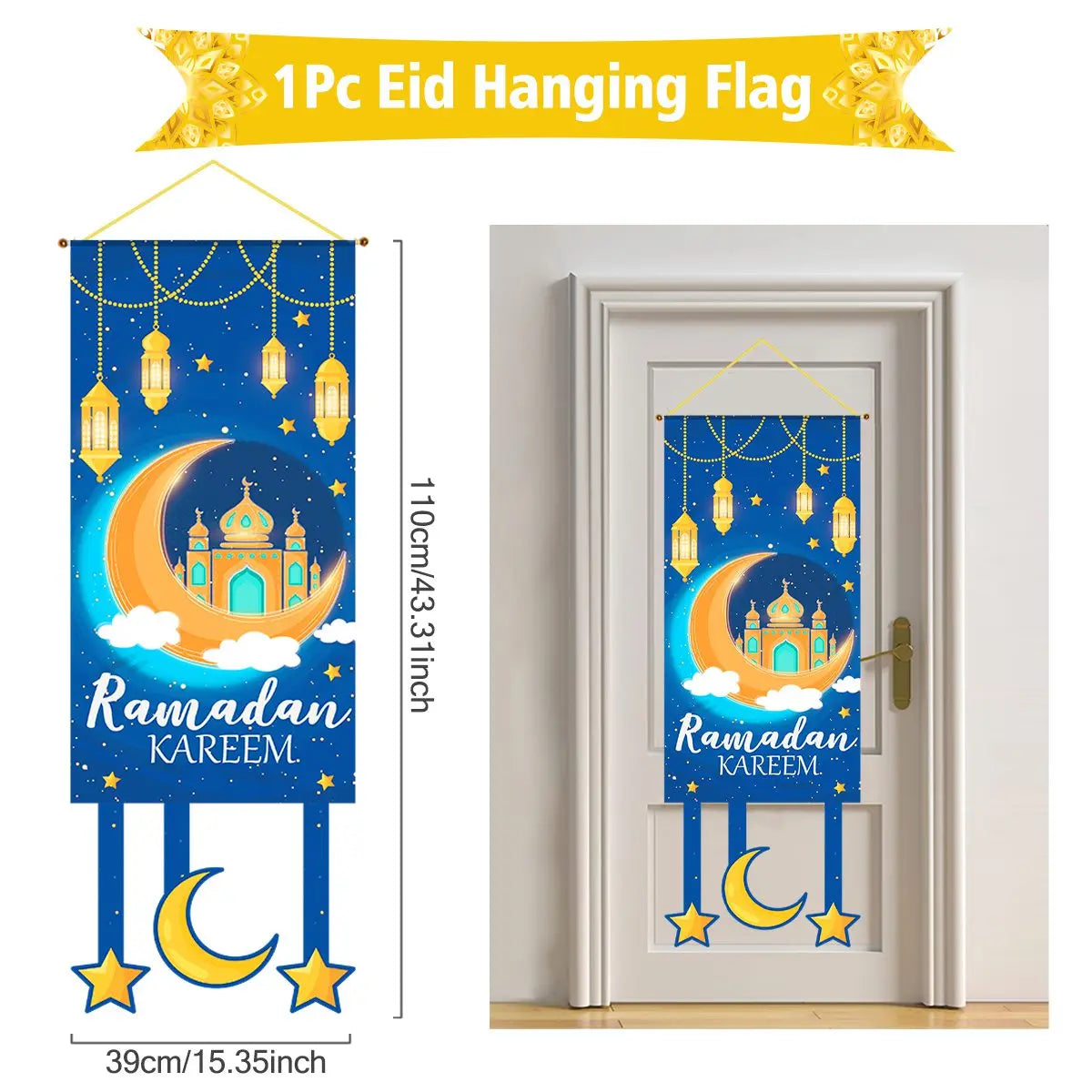 Ramadan Kareem Hanging Banner — Black & Gold Wall Flag