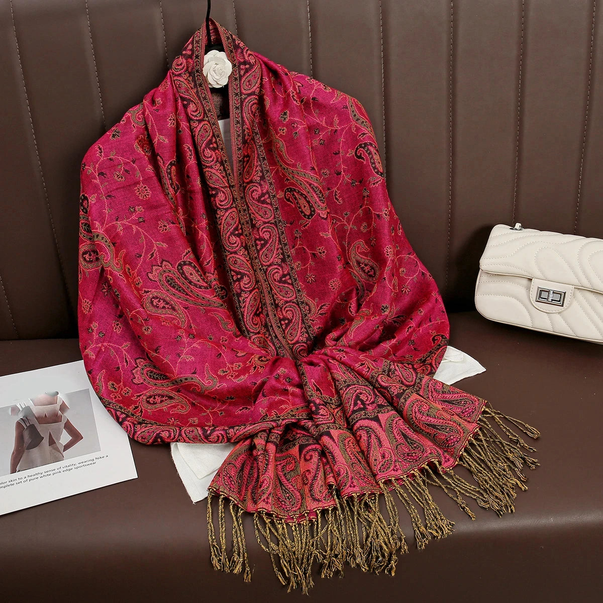 Paisley Pashmina Hijab — Soft, Warm Winter Scarf with Fringe