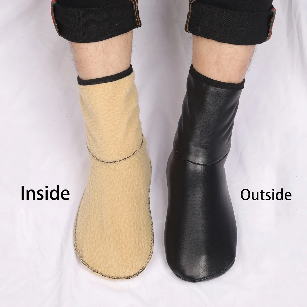 Khuff-Style Prayer Socks — Warm Fleece-Lined PU, 1 Pair