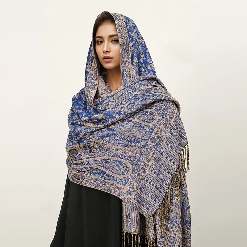Paisley Pashmina Hijab — Soft, Warm Winter Scarf with Fringe