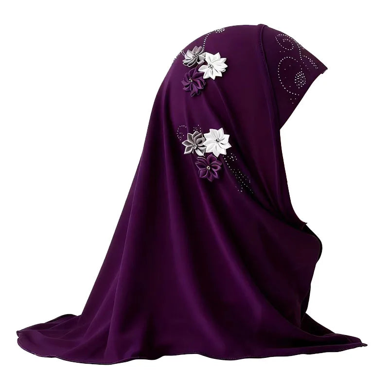 Girls Instant Hijab with Flowers — Ages 3–10