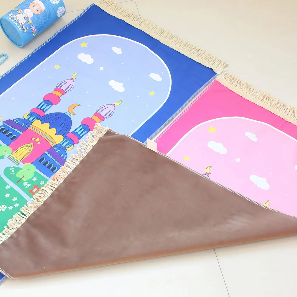 Kids Prayer Mat Gift Set — Mat, Tasbih, Toy Camera & Gift Tube (4-Piece)