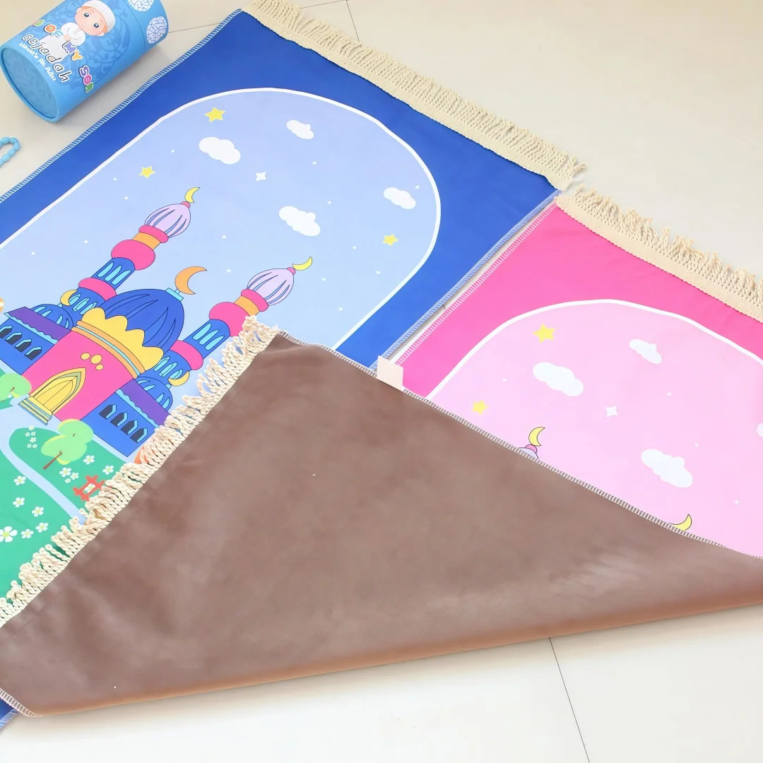 Kids Prayer Mat Gift Set — Mat, Tasbih, Toy Camera & Gift Tube (4-Piece)