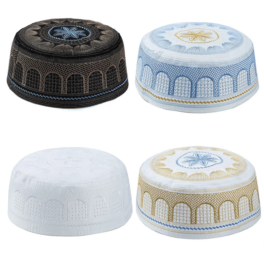 Embroidered Arch Kufi — Fitted Prayer Cap, 4 Sizes
