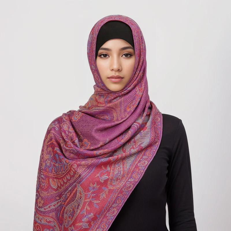 Paisley Pashmina Hijab — Soft, Warm Winter Scarf with Fringe