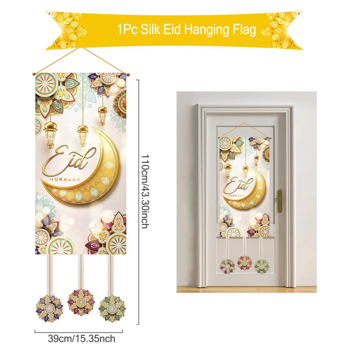 Ramadan Kareem Hanging Banner — Black & Gold Wall Flag