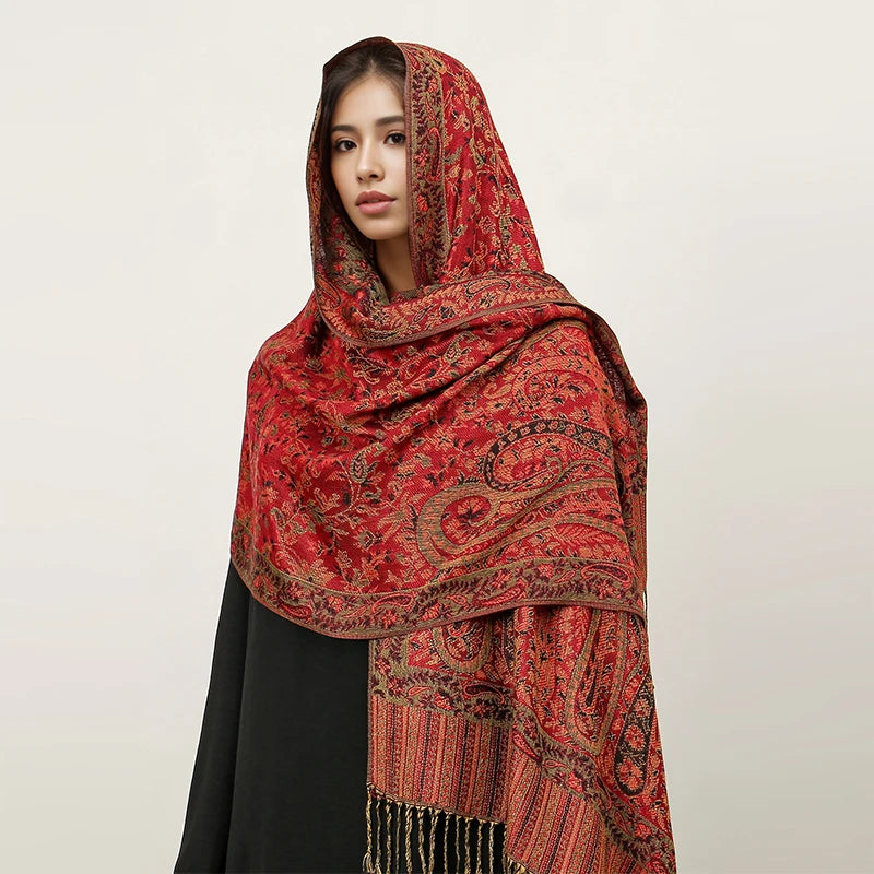 Paisley Pashmina Hijab — Soft, Warm Winter Scarf with Fringe