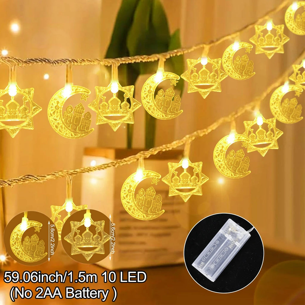 Guirlande Lumineuse Ramadan Croissant & Étoile — 1,5 m, Blanc Chaud