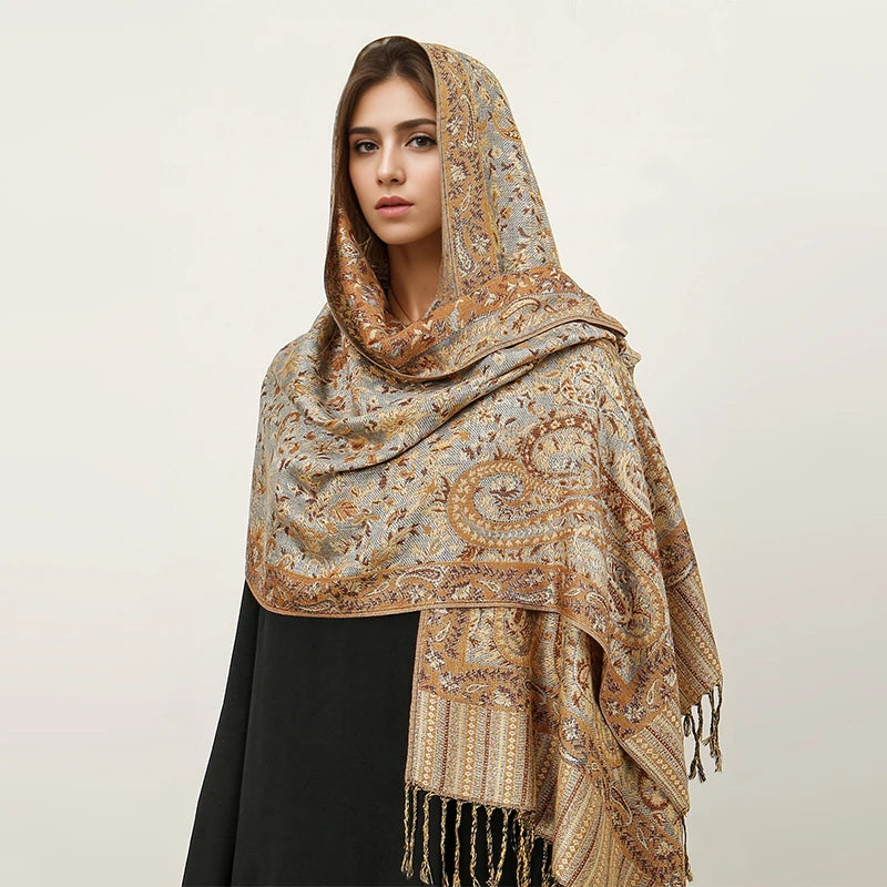 Paisley Pashmina Hijab — Soft, Warm Winter Scarf with Fringe