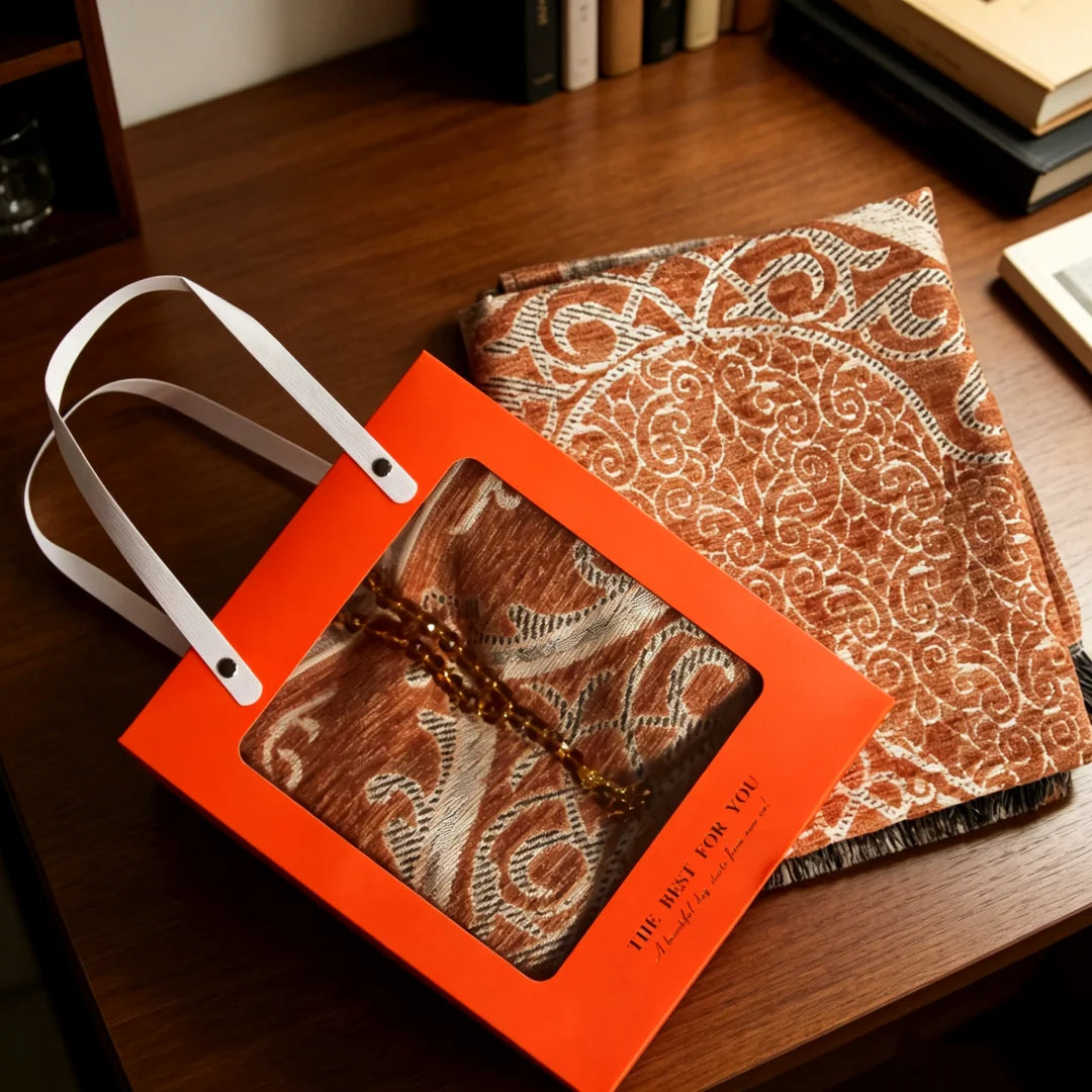Chenille Prayer Mat Gift Box Set with Bag & Tasbih