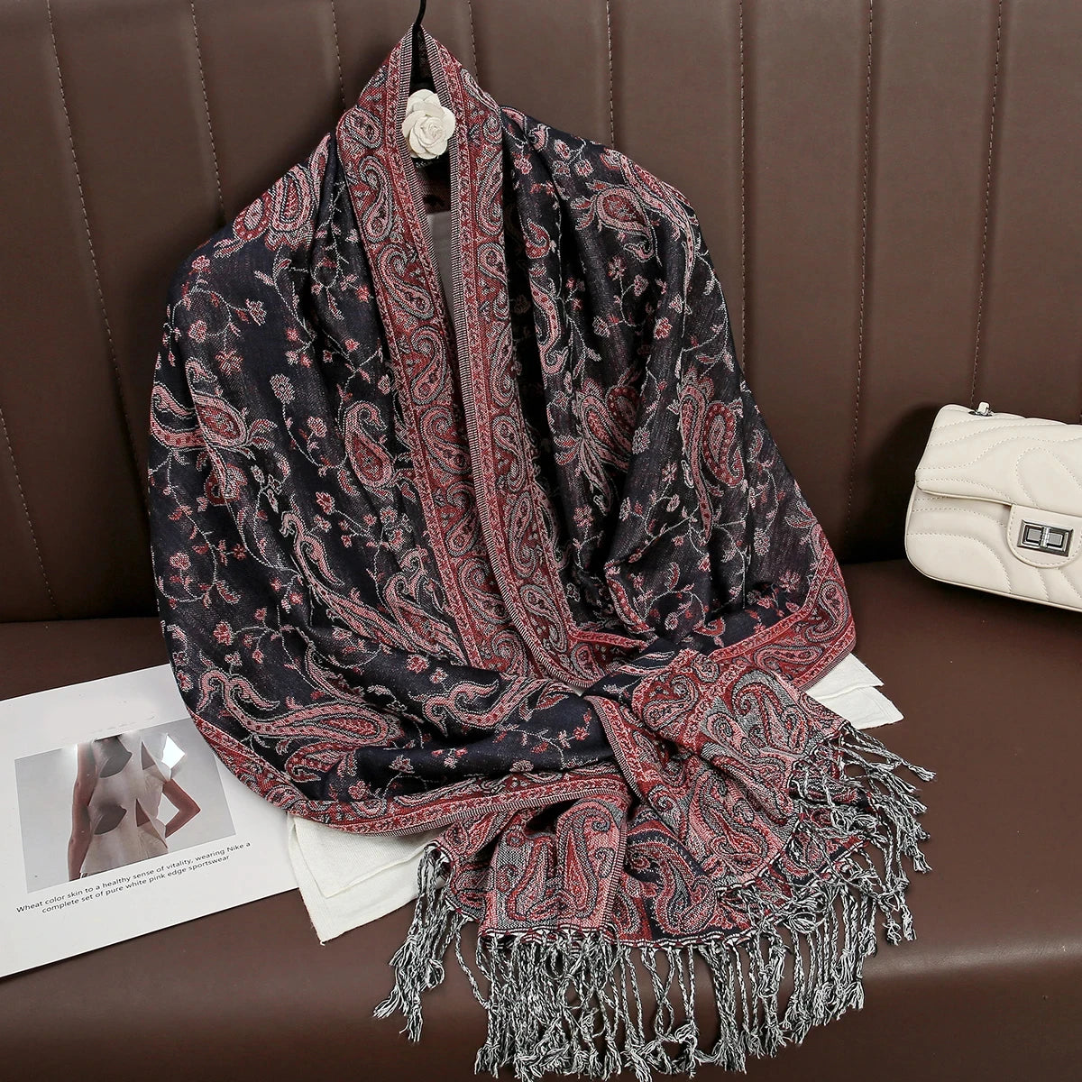 Paisley Pashmina Hijab — Soft, Warm Winter Scarf with Fringe