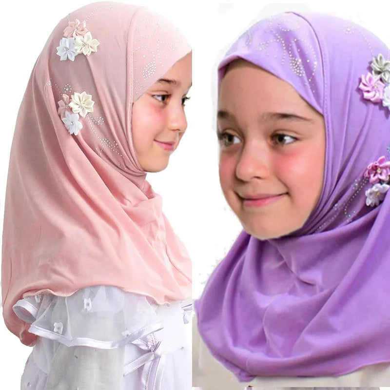 Girls Instant Hijab with Flowers — Ages 3–10