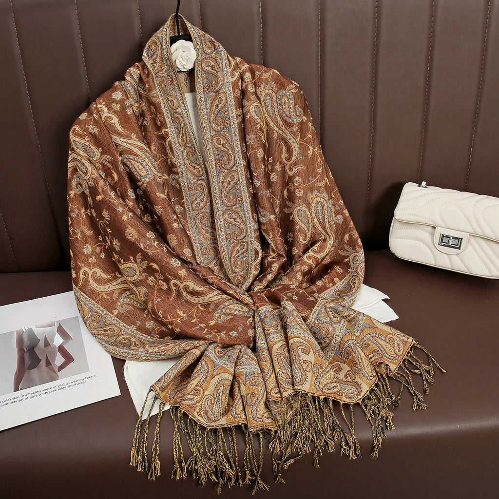Paisley Pashmina Hijab — Soft, Warm Winter Scarf with Fringe