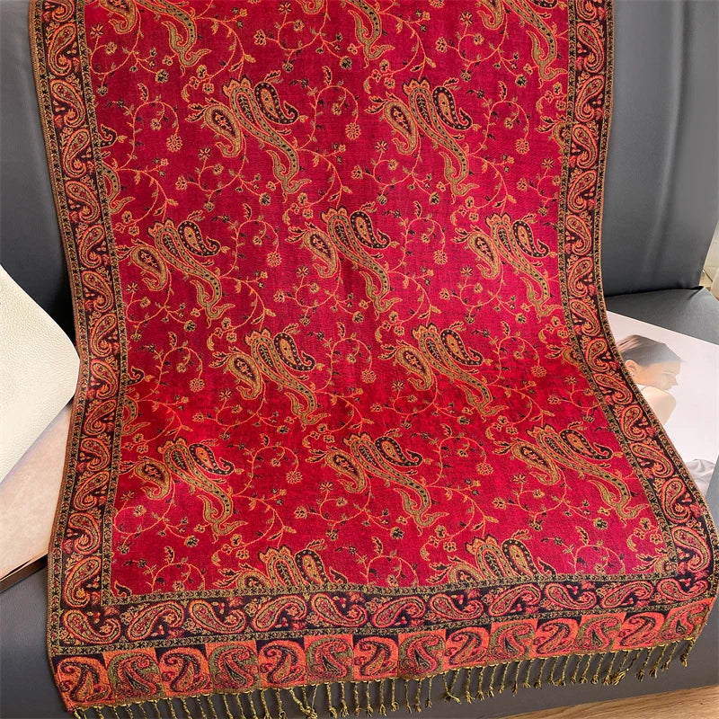Paisley Pashmina Hijab — Soft, Warm Winter Scarf with Fringe
