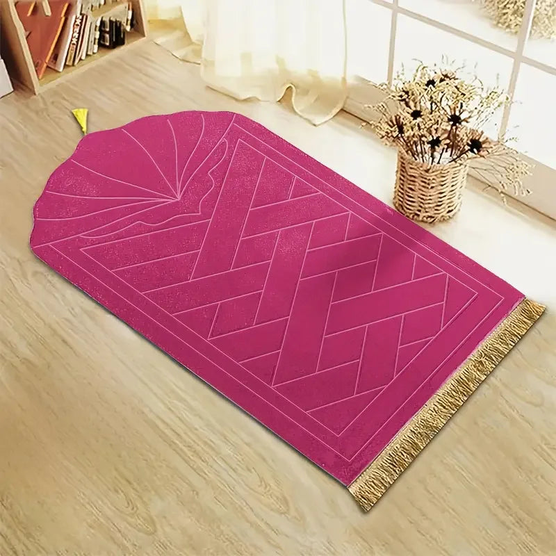 Thick Sponge-Padded Prayer Mat with Tassels — 65 × 110 cm