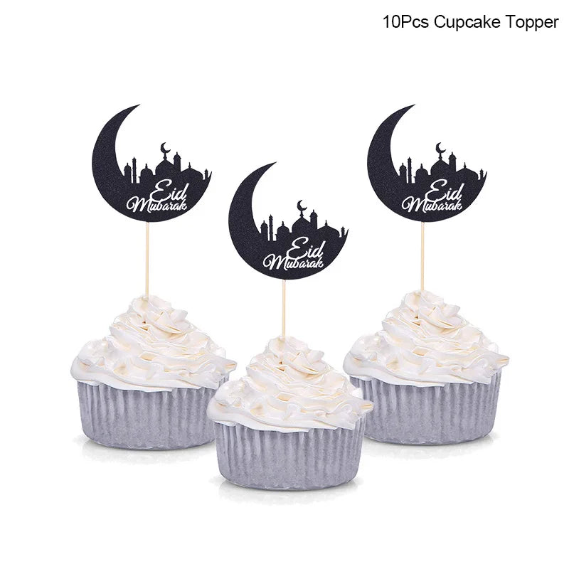 Eid Mubarak kagepynt — guld akryl til kager og cupcakes