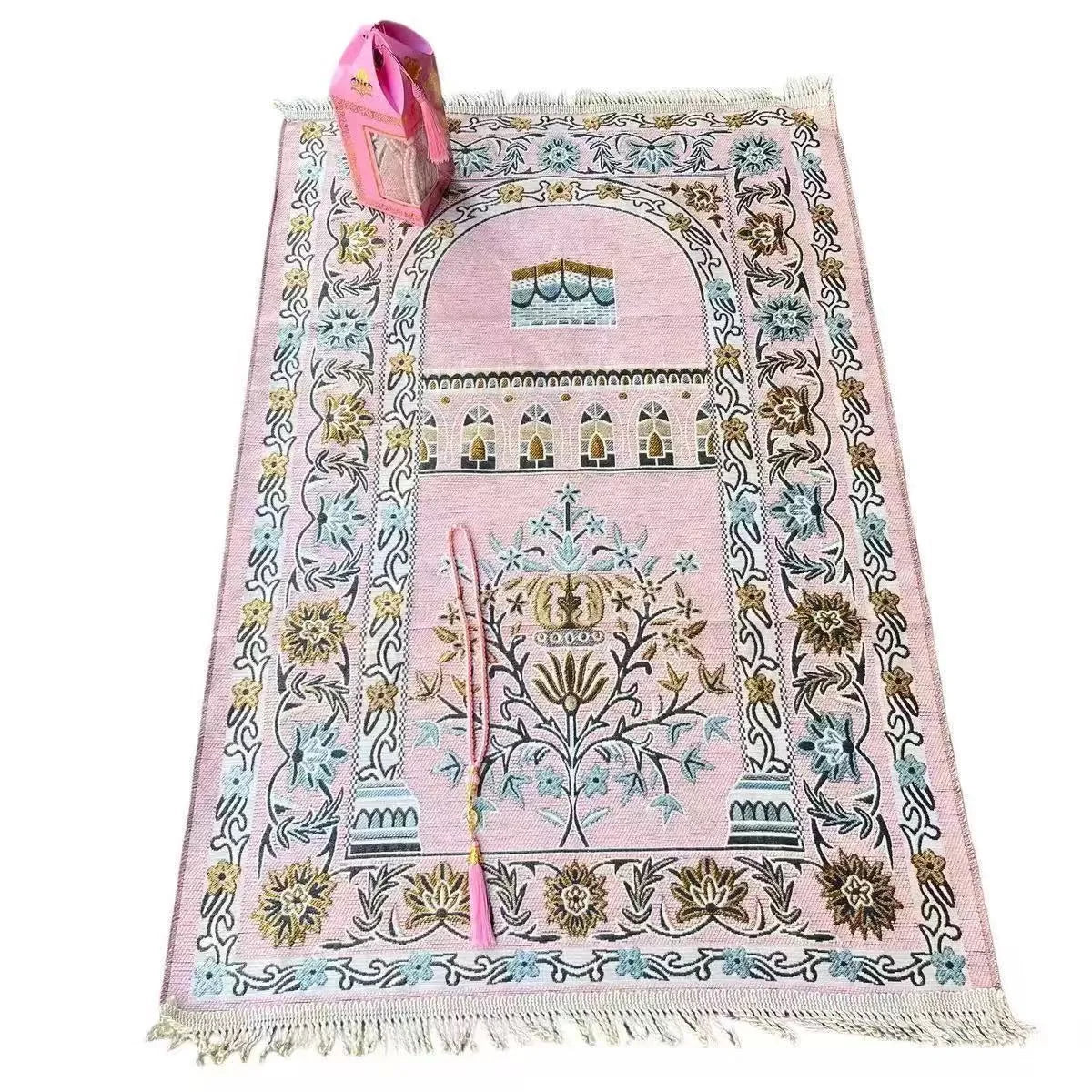 Kaaba Chenille Prayer Mat Gift Set with Tasbih & Gift Box