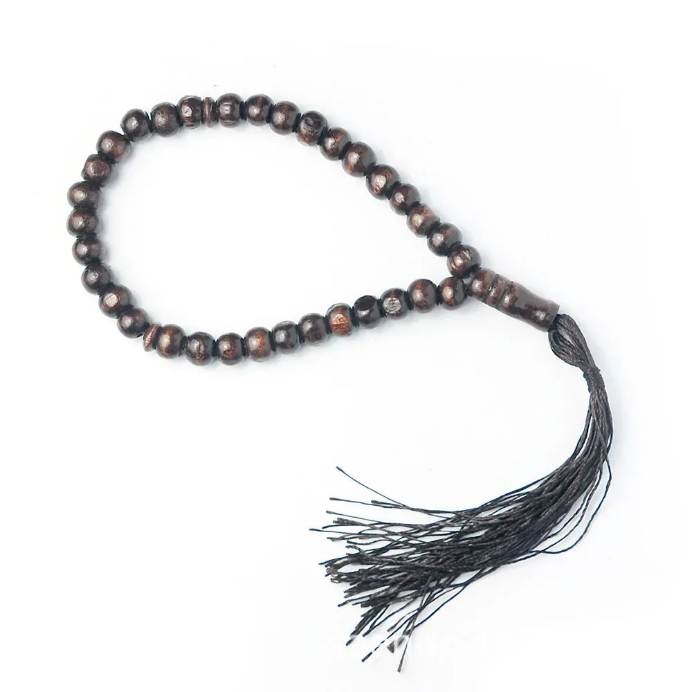 Tasbih i træ med kvast — 33 eller 99 perler
