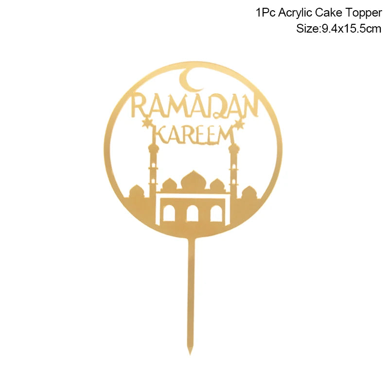 Eid Mubarak kagepynt — guld akryl til kager og cupcakes