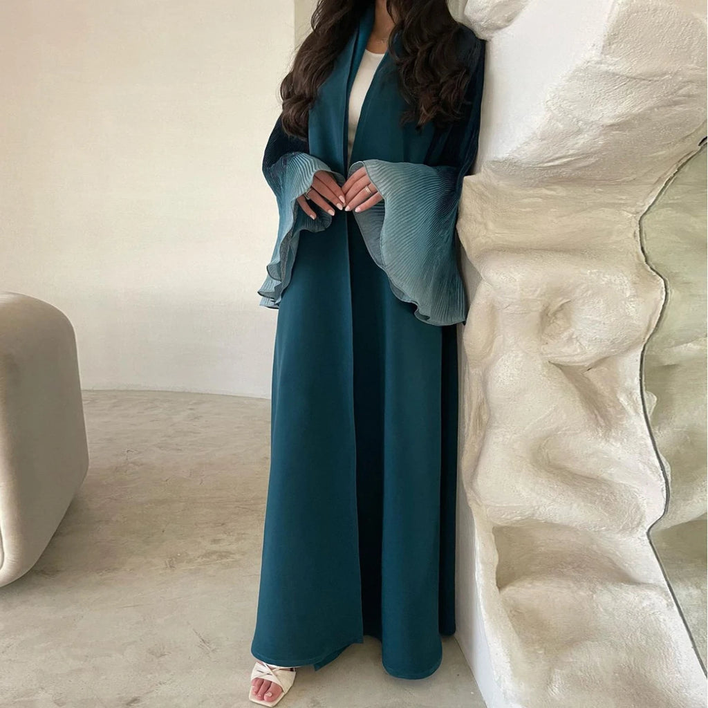 Open Abaya with Pleated Ombré Sleeves