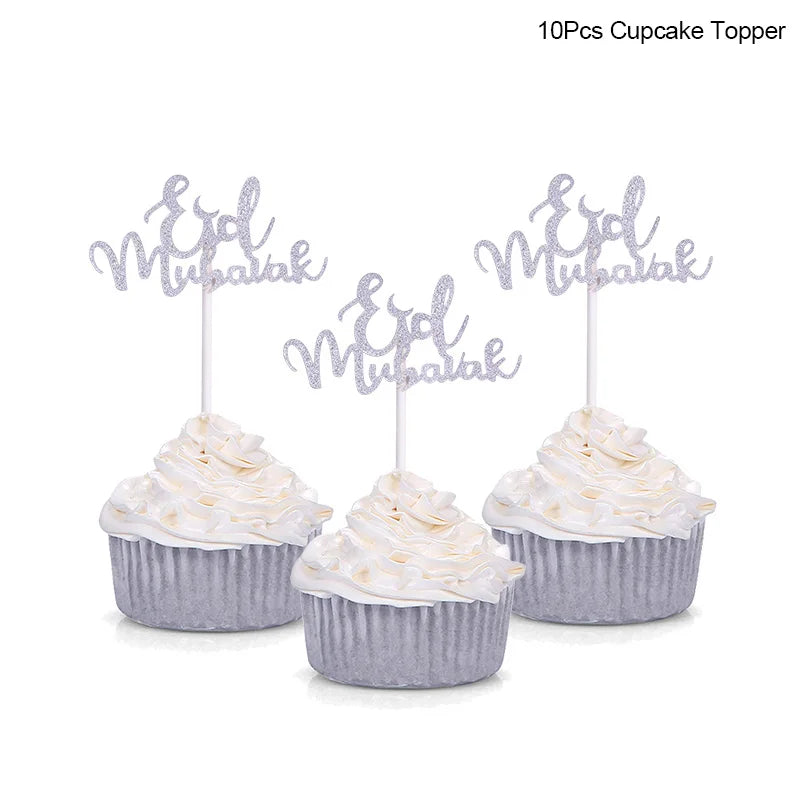 Eid Mubarak kagepynt — guld akryl til kager og cupcakes