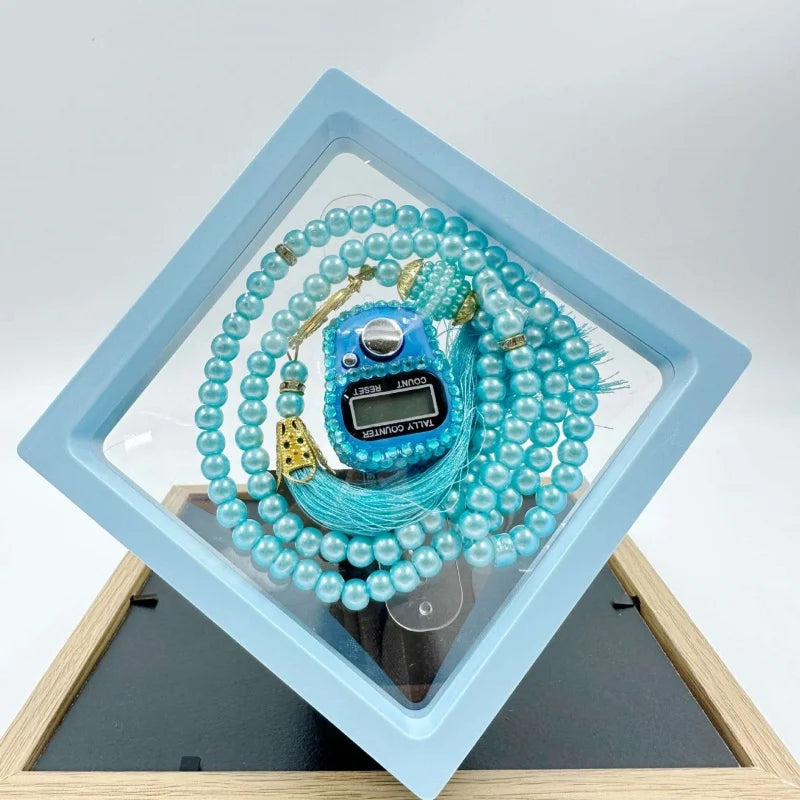 Pearl tasbih bracelet and digital finger counter set – view 3
