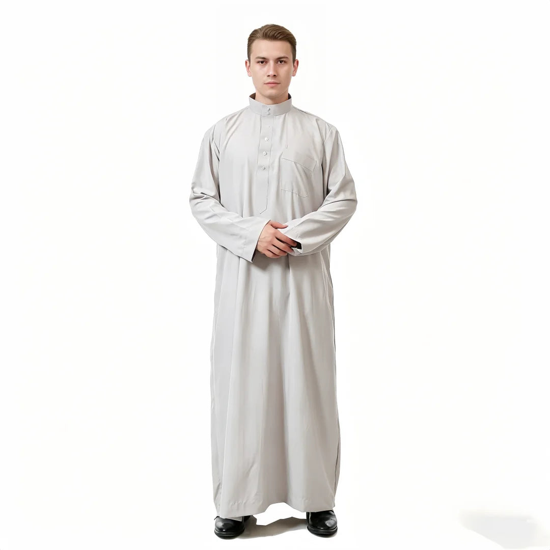 Men's Saudi Thobe — Stand Collar, Long Sleeve