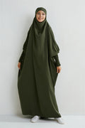 Hooded one-piece prayer abaya with smocked sleeves