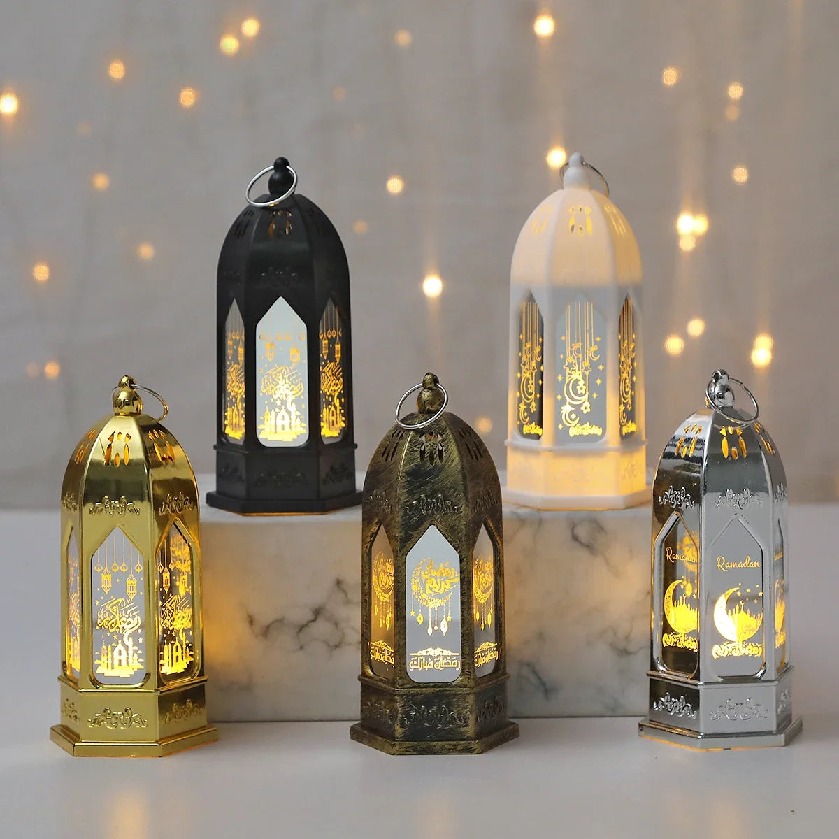 Mini ramadan-lanterne med LED-lys — Eid Mubarak-måne, 12,5 cm