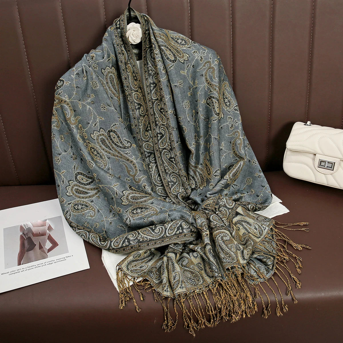 Paisley Pashmina Hijab — Soft, Warm Winter Scarf with Fringe