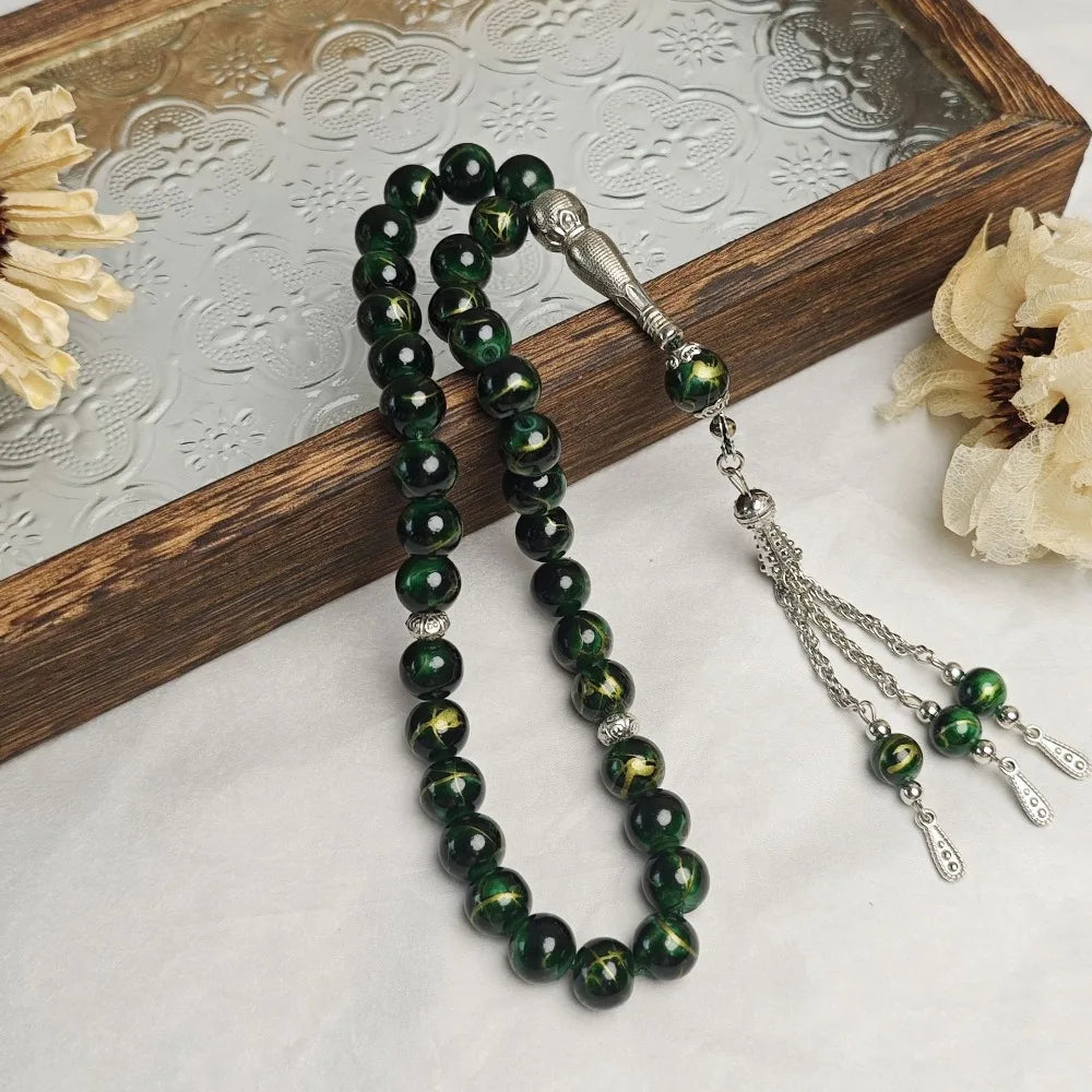 33-Bead Tasbih — Marbled Beads with Metal Tassel