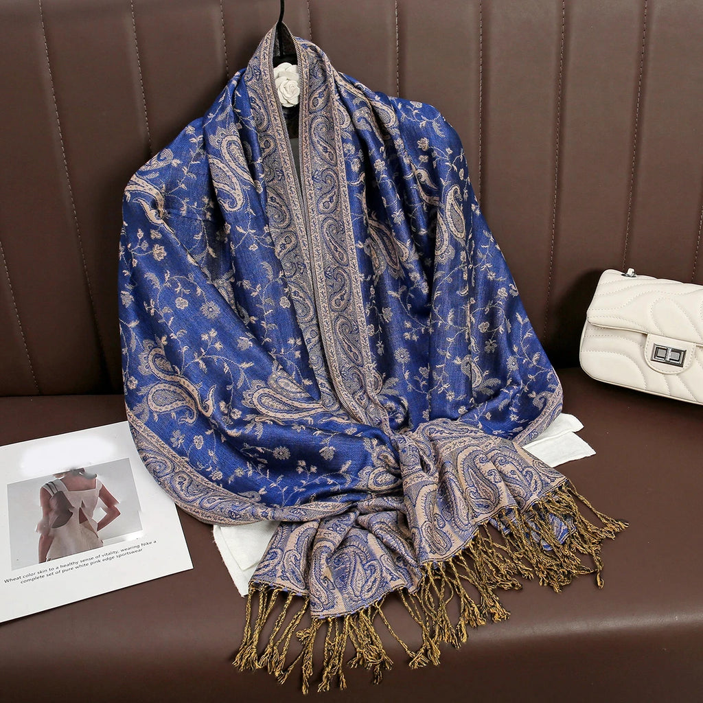 Paisley Pashmina Hijab — Soft, Warm Winter Scarf with Fringe