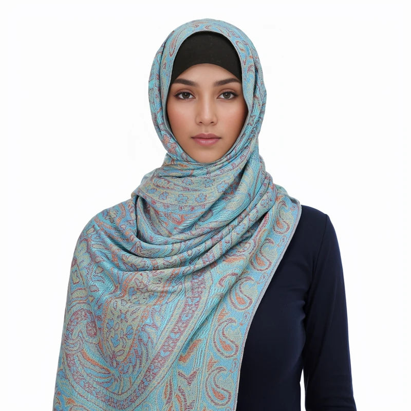 Paisley Pashmina Hijab — Soft, Warm Winter Scarf with Fringe
