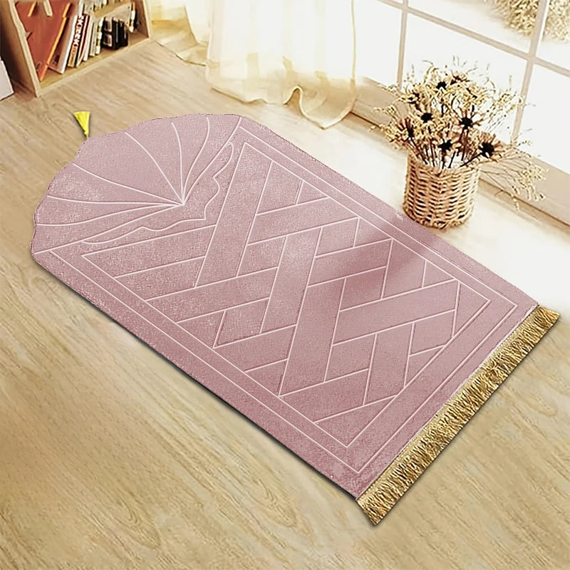 Thick Sponge-Padded Prayer Mat with Tassels — 65 × 110 cm