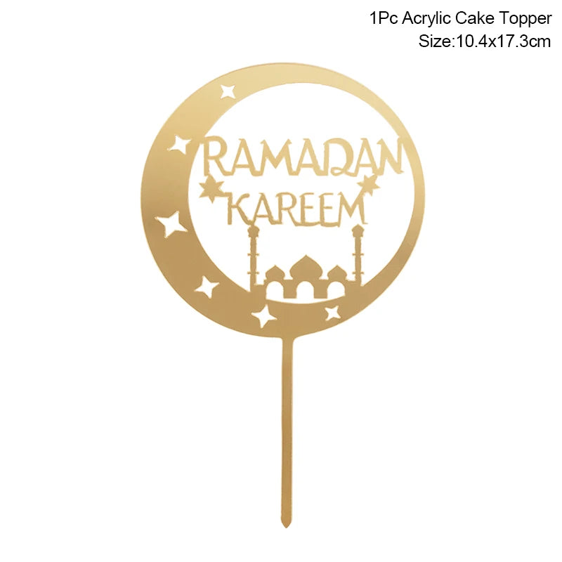 Eid Mubarak kagepynt — guld akryl til kager og cupcakes