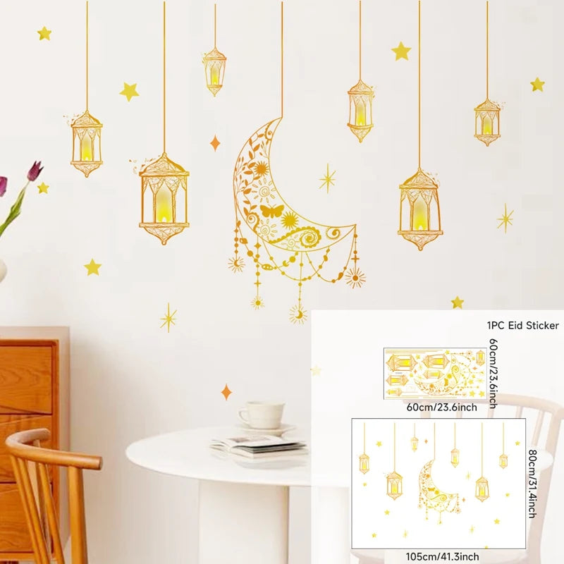 Ramadan Kareem Wandsticker — Goldener Mond, Sterne & Laternen